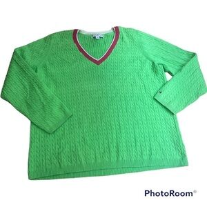 Vintage Tommy Hilfiger Women Cable Knit Sweater Green Oversized V-Neck Size 2x